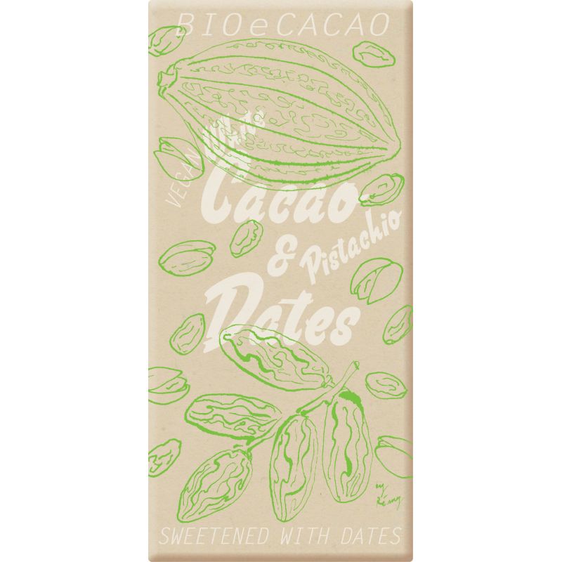 Cioccolato bianco BIO con datteri "White Pistachio", 45% burro di cacao & pistacchio - Bio & Fairtrade - 90g - BIOeCacao