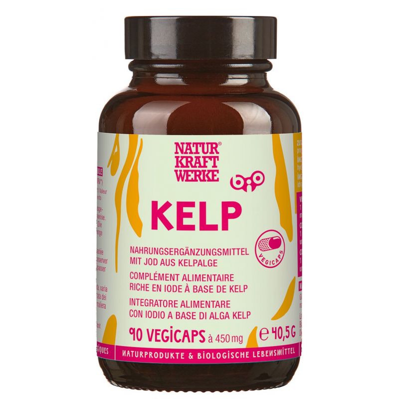 Kelp bio NaturKraftWerke - flacon verre brun 90 Vegicaps à 450 mg - algue Ascophyllum nodosum du Canada - NaturKraftWerke