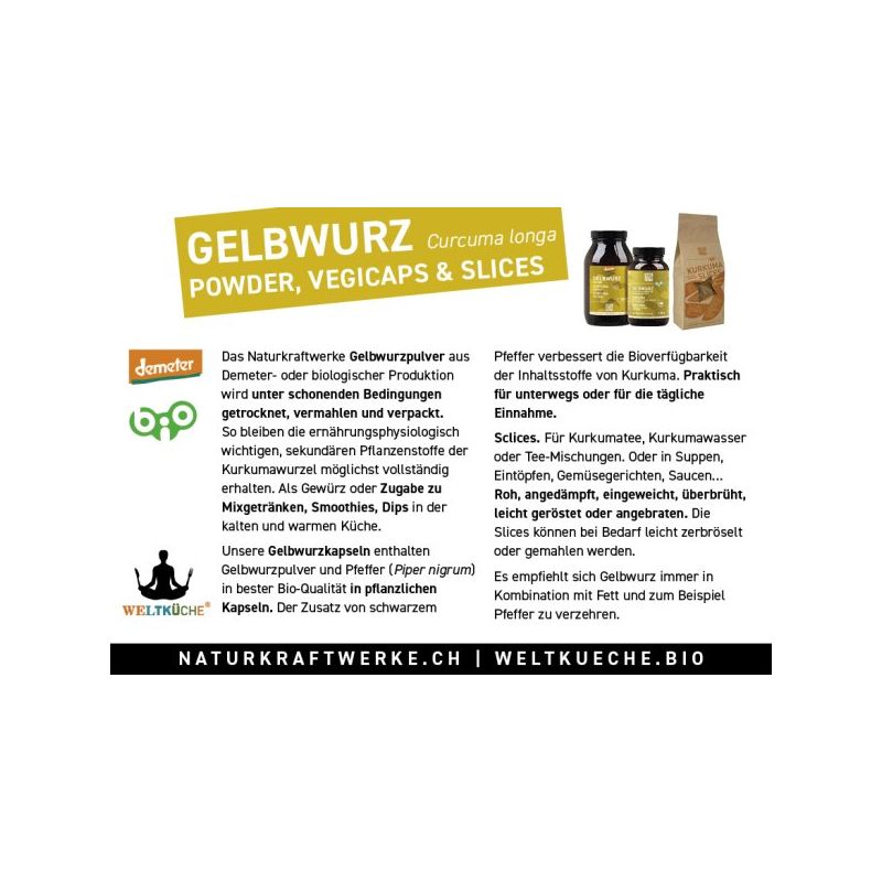 Curcuma et poivre noir BIO - 180 Vegicaps à 495 mg - NaturKraftWerke