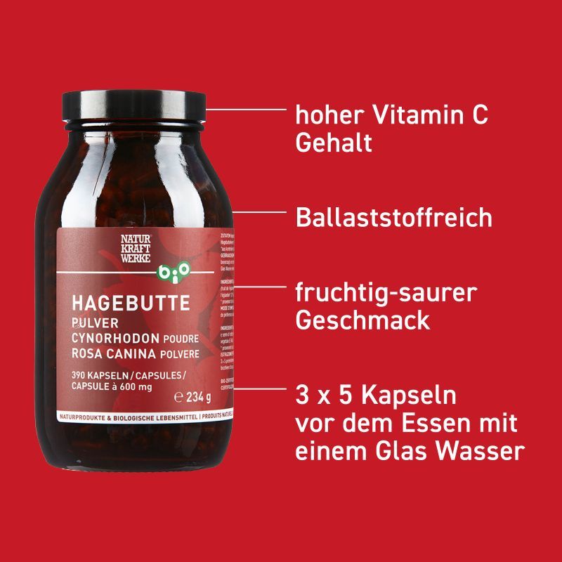 Rosa canina - 390 Vegicaps da 600 mg BIO - NaturKraftWerke