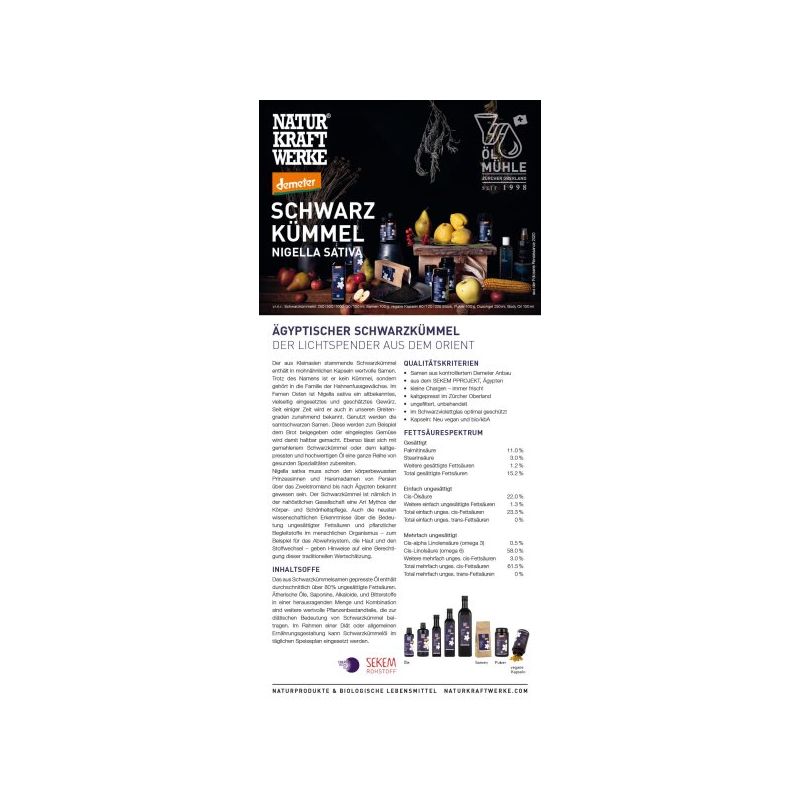 Schwarzkümmelöl BIO - 60 Vegicaps à 595 mg - NaturKraftWerke