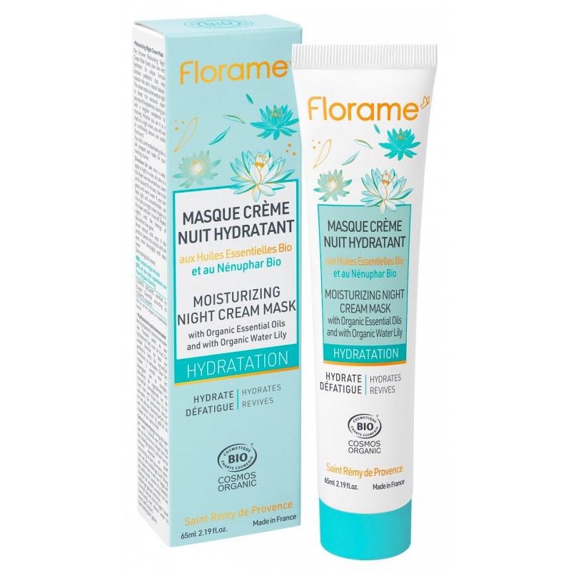 Masque crème de nuit hydratant BIO Florame - 65 ml - soin visage aux acides hyaluroniques, certifié COSMOS Organic