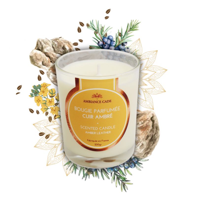 Candela vegetale all’olio di cade, profumo Cuoio ambrato - 400 g, circa 45 h - Ambiance Cade