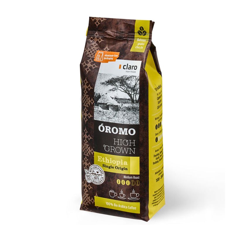 Chicchi di caffè biologico ed equo solidale, Oromo (100% Arabica) - 500g - Claro