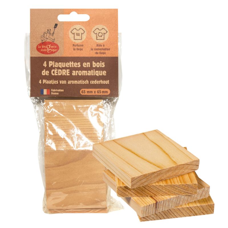 4 tavolette in legno di cedro aromatico - Protegge e profuma la biancheria - 65 x 65 mm - La Droguerie écologique