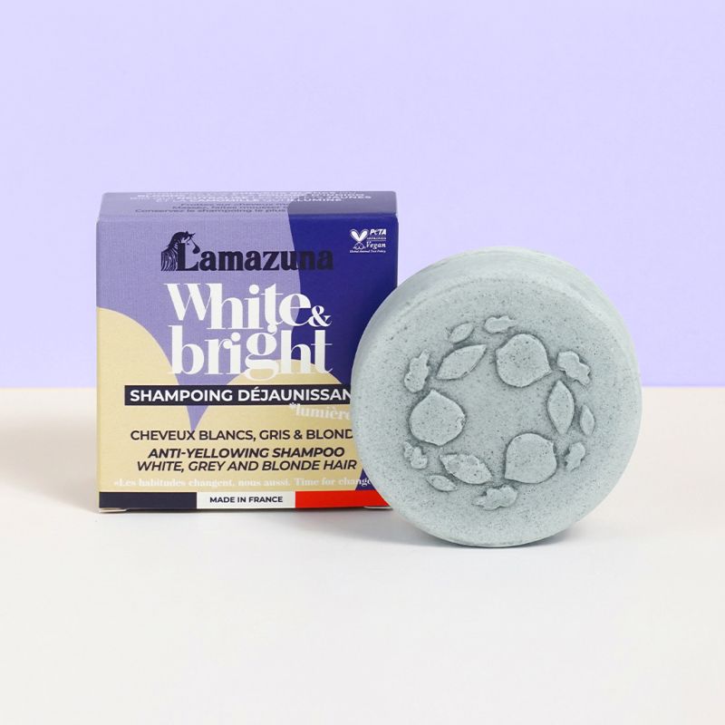 Anti-Gelbstich Festes Shampoo für weißes, graues & blondes Haar - White & Bright - 70g - Lamazuna