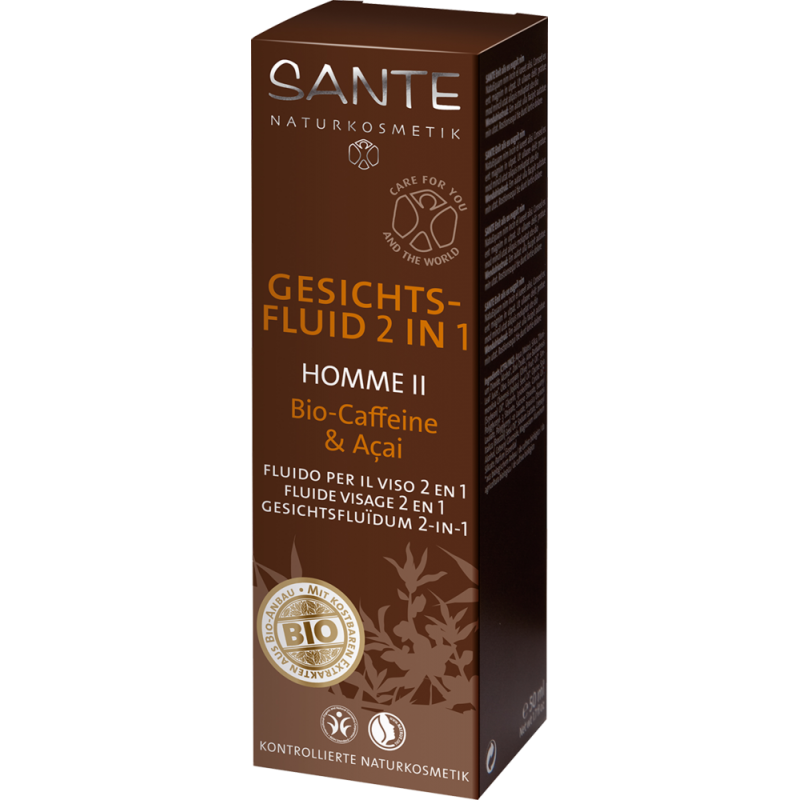 HOMME II - Bio Gesichtsfluid 2 in 1 für Herren - Bio-Caffeine & Açai - 50 ml - Sante Naturkosmetik 