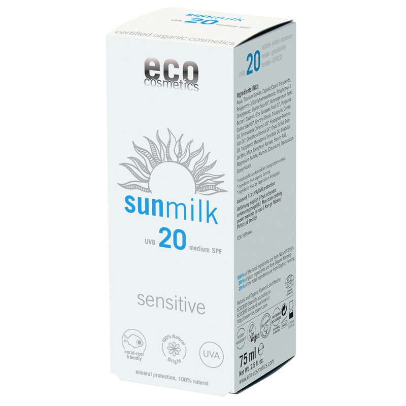 Eco Sonnenmilch sensitive LSF 20, sehr hoher Lichtschutz - 75ml - ECO cosmetics
