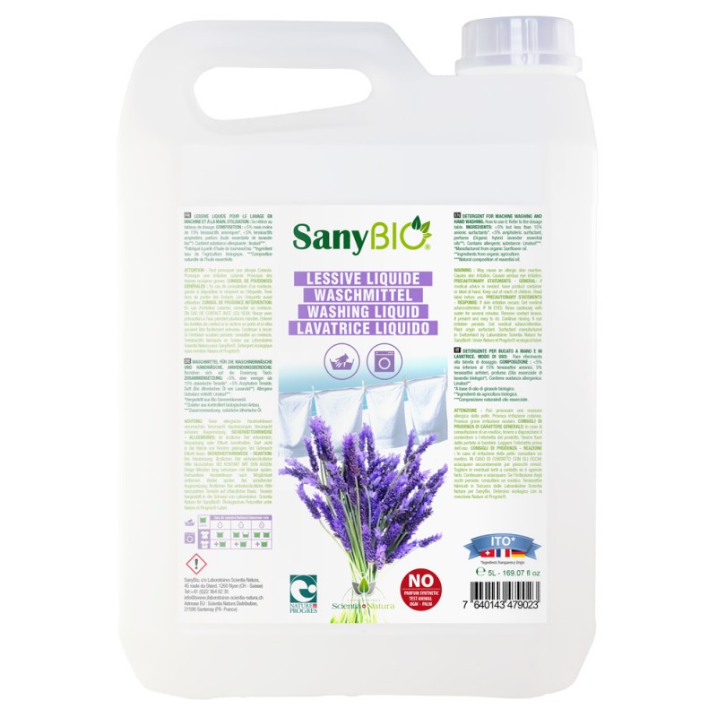 Lessive liquide BIO Suisse, Lavande - Bidon de 5 litres - SanyBio (Scientia Natura)