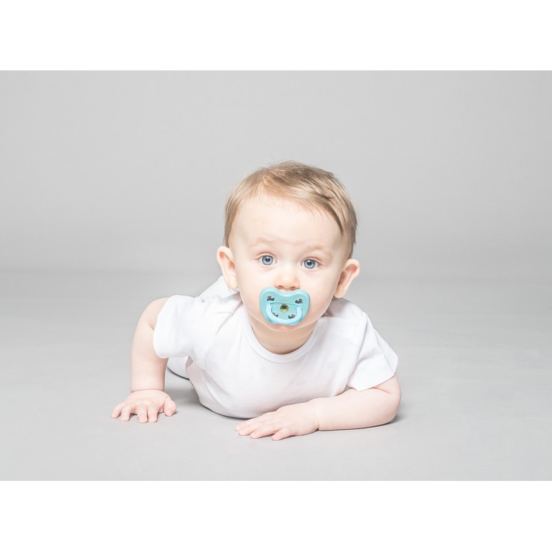 Tétines (lolettes) pour bébés 100% caoutchouc naturel - Orthodontique "Twinlight blue", 0 à 3 mois - Hevea