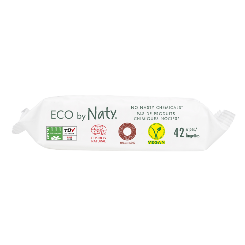 Parfümfreie Baby-Toilettentücher, in der Toilette entsorgbar, 100% biologisch abbaubar - 42 Stück - ECO by Naty