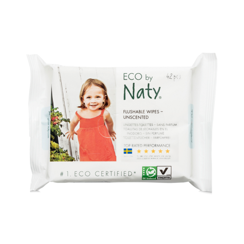 Salviette bebè senza profumo, monouso nella toilette, biodegradabile al 100% - 42 pz - ECO by Naty