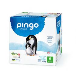 Couches-culottes pour bébé Suisses & Écologiques - Taille 6, XL (15-30kg) - 2x cartons de 32 pces - Pingo