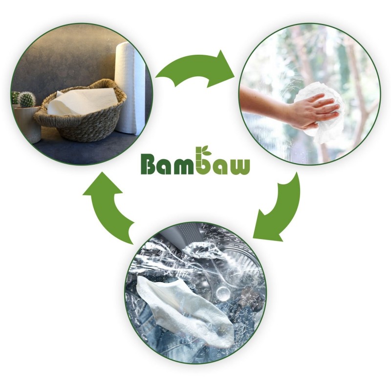 Essui-tout réutilisable, lavable en bambou - 1 rouleau ( 65 rouleaux) - Bambaw