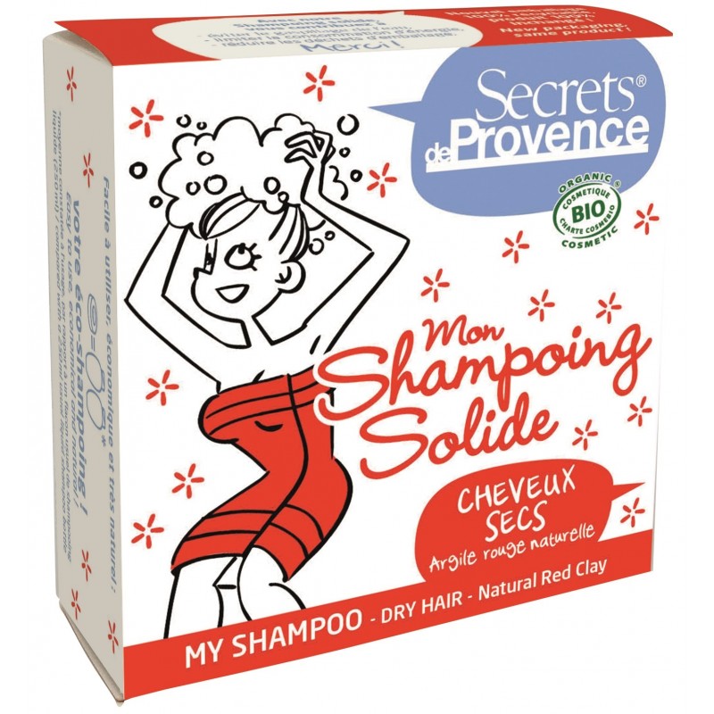 Mon shampoing solide BIO, pour cheveux secs à l'argile rouge - 85g - Secrets de Provence