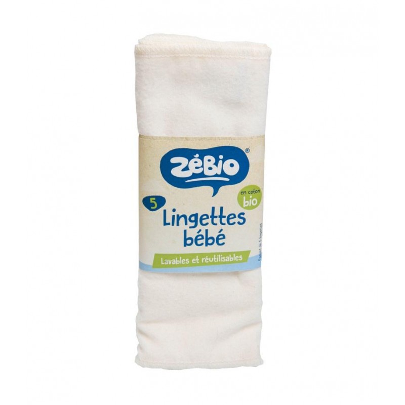 5 Babywischtücher aus Bio-Baumwolle, sehr weich, waschbar und wiederverwendbar - 22x22cm - Zélio