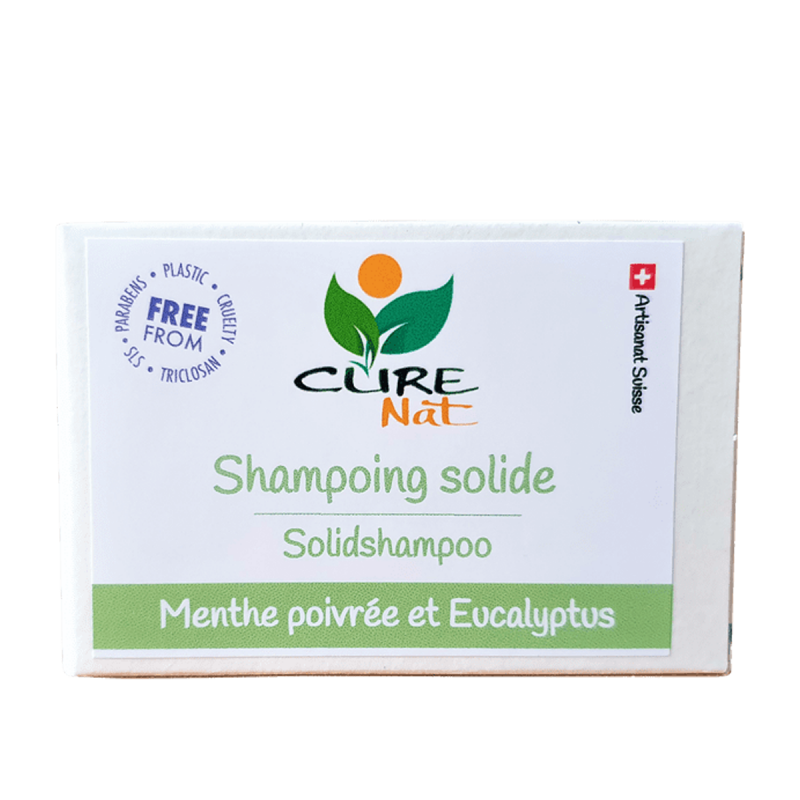 Shampoing Solide artisanal suisse, Menthe poivrée et Eucalyptus - 95g - Curenat