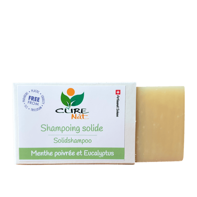 Handgefertigtes solides Shampoo, Pfefferminze und Eukalyptus - 95g - Curenat