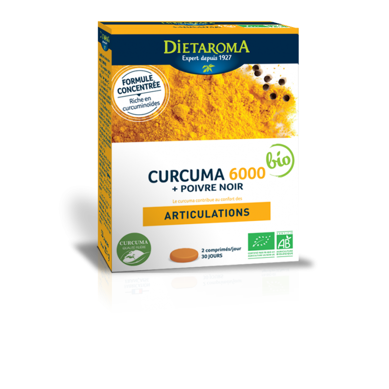 Curcuma 6000 (Curcuma + poivre noir), Confort articulaire  - 60 comprimés - Dietaroma